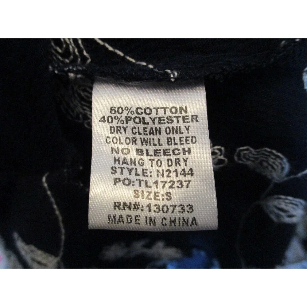 Umgee Womens Sz S Navy Blue Embroidered Gauze Trapeze Dress Floral Angel Sleeve - Picture 7 of 7